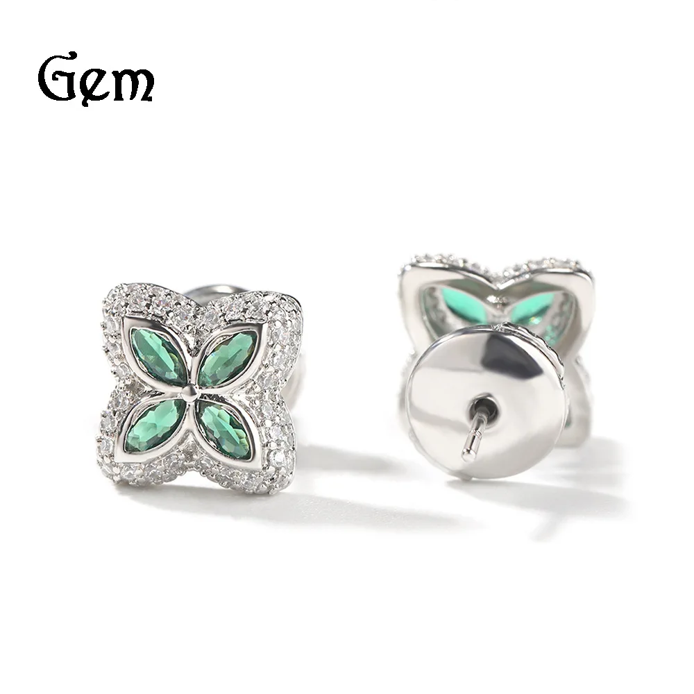 

New four-leaf copper inlaid zircon material, steel needle simple earrings, high-end fashionable and atmospheric ear jewelry