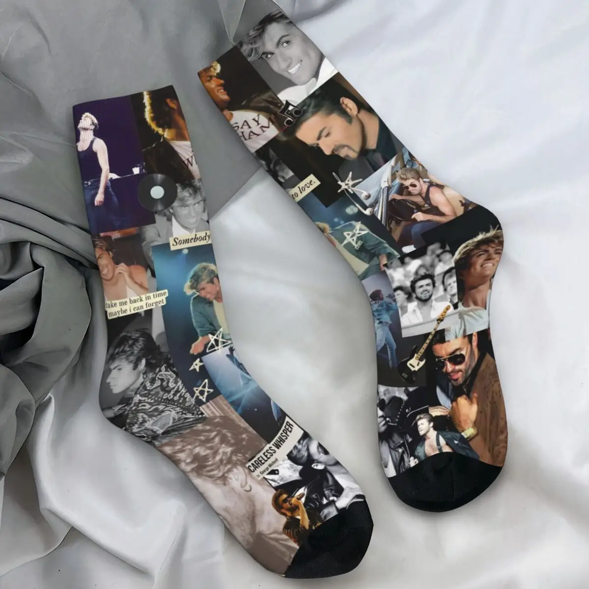 George Michaels Socks English Singer Harajuku Stockings Spring Anti Slip Men's Socks Soft Breathable Printed Running Socks