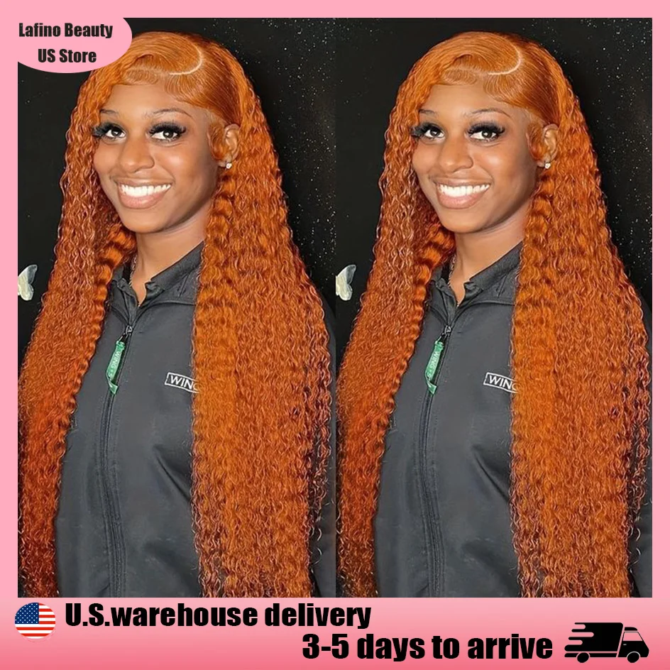 

Lafino 200% Density 350 Deep Wave Lace Front Wig 13x6 Curly Wigs Water Wave Orange Ginger Human Hair Wig Colored Brazilian Hair