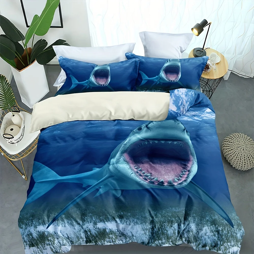 

Open Mouth Shark Duvet Cover Set Soft Comfortable Duvet Cover Bedding Set For Bedroom Guest Room 1*Duvet Cover+2*Pillowcases