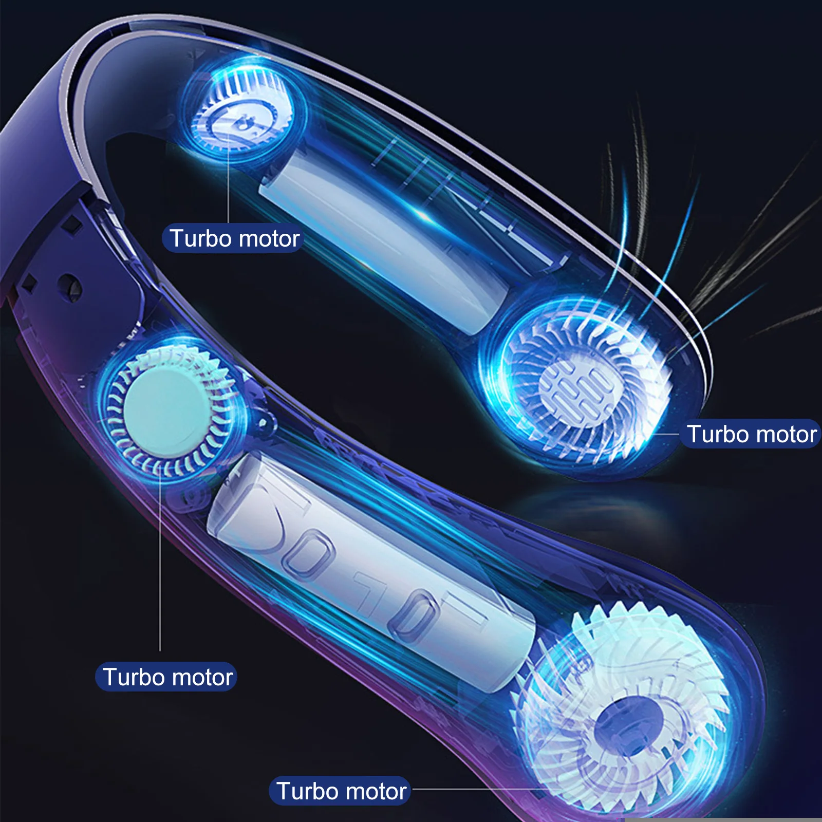 مروحة 4 منافذ هواء أساسية يمكن ارتداؤها USB شحن الرقبة مروحة بلا أوراق 4000 مللي أمبير