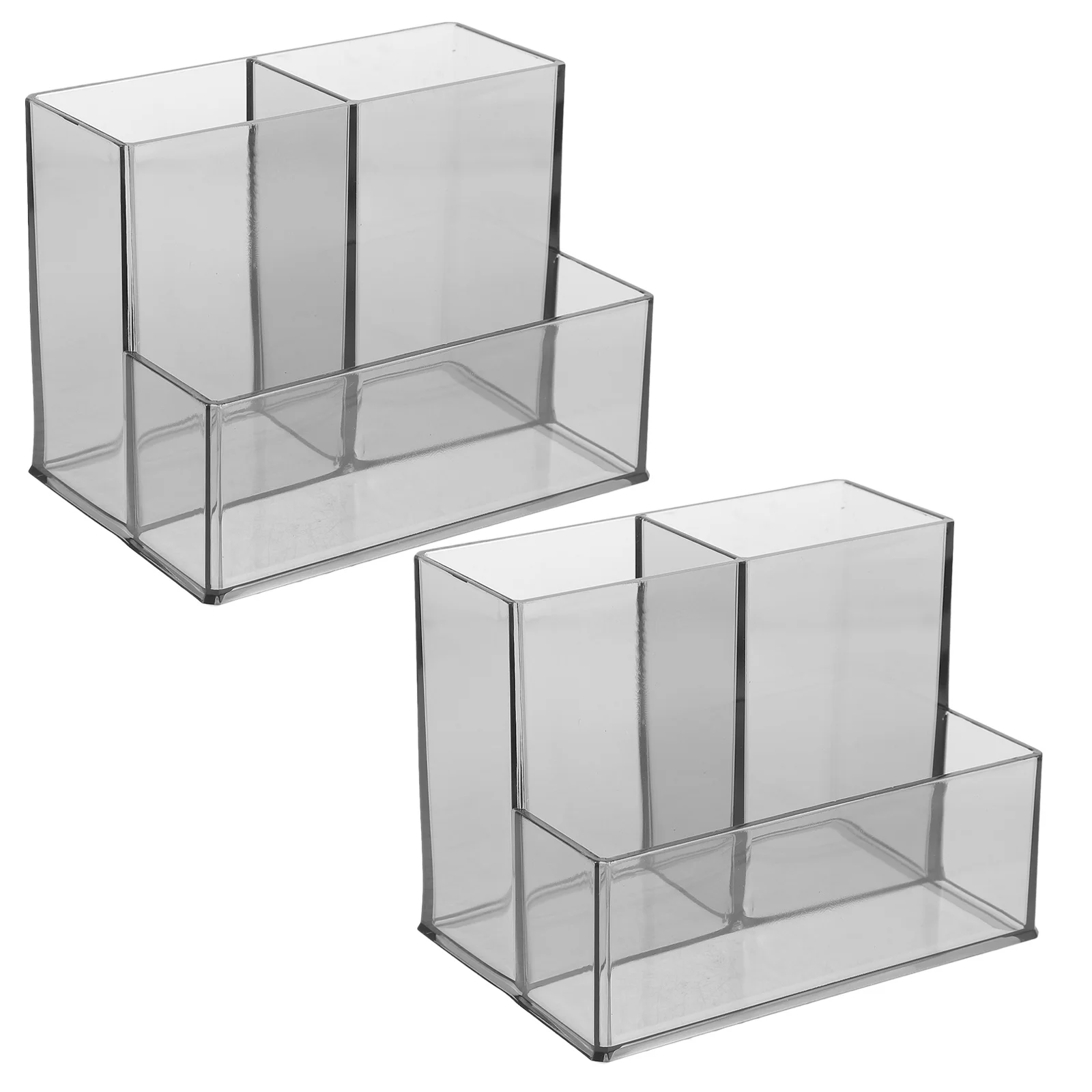 

2Pcs Acrylic Pen Holder Transparent Multi-Grid Pen Container Desktop Organizer Makeup Brush Holder Pencil Storage for Home