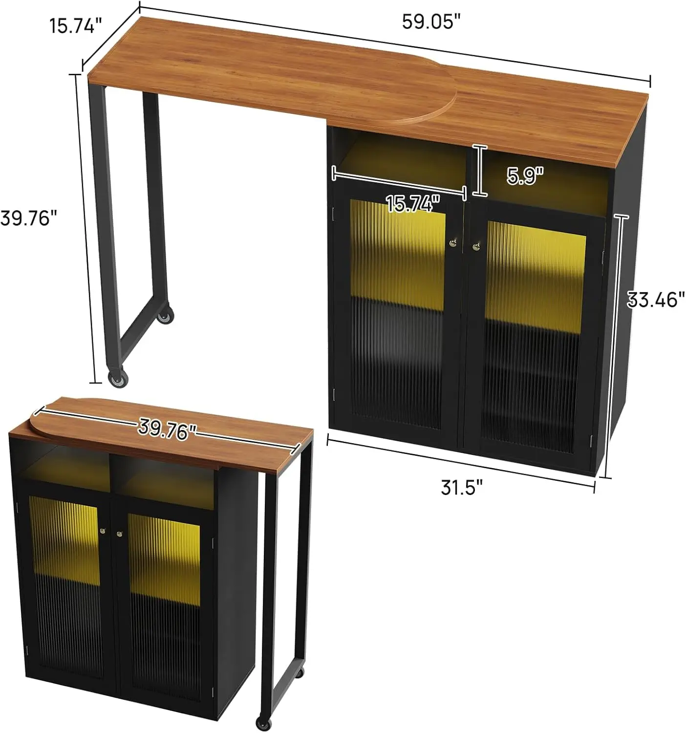 Barkast met opbergruimte voor thuis, 360° °   Roterende wijnkast, LED-bartafel met stopcontact, wijnrek en glazen houder, breakfa