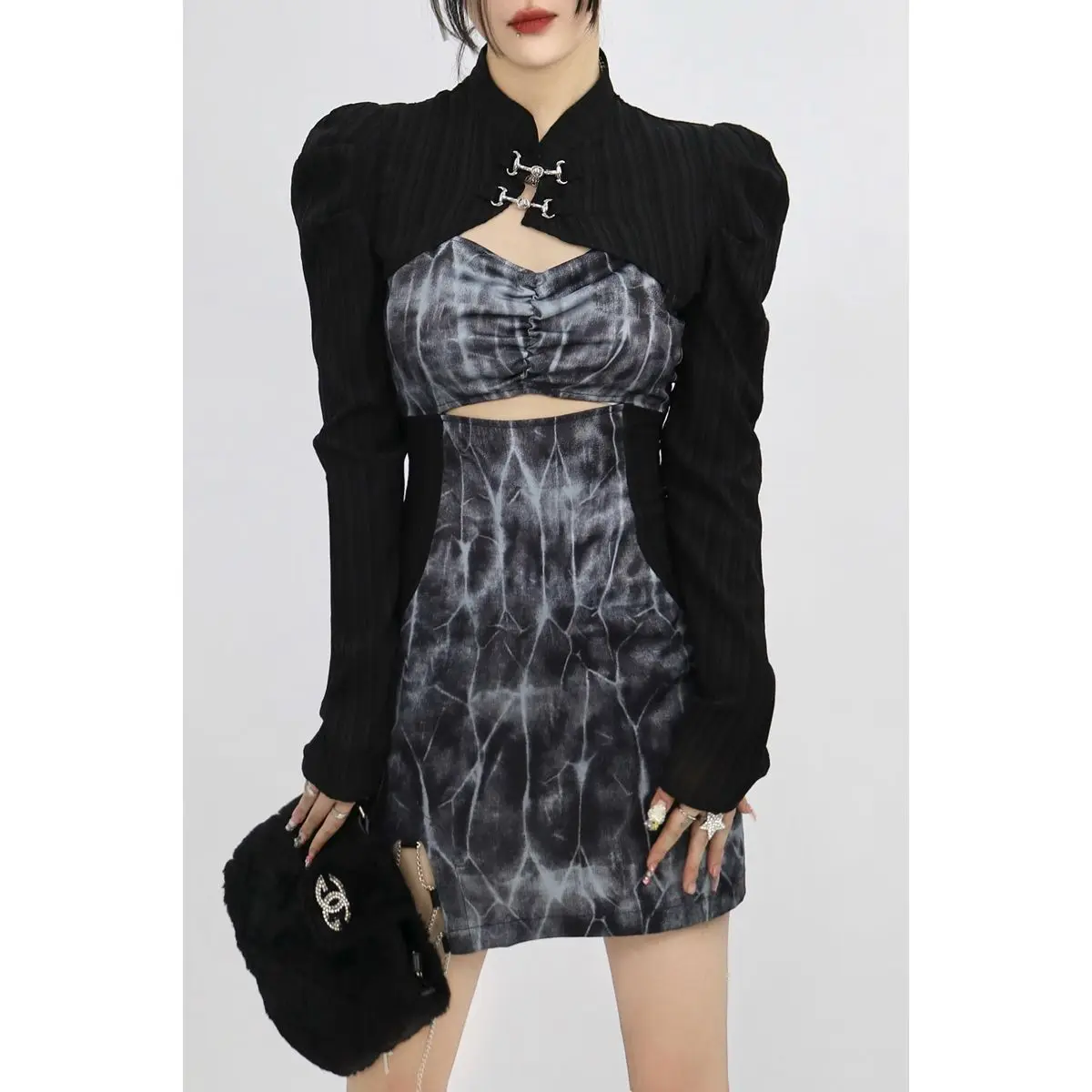 

Korea Sexy Vintage Two Piece Set Women Designer Party Mini Dress Set Female Ruffled Casual Fashion Dress Suit Autumn New