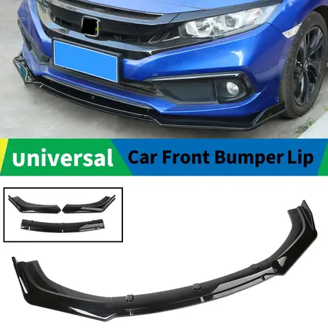 Auto Front Bumper Splitter Lip Universal Front Blade Spoiler Accessories Body kit Guard Protector Cover Tuning 3Pcs Glass Black