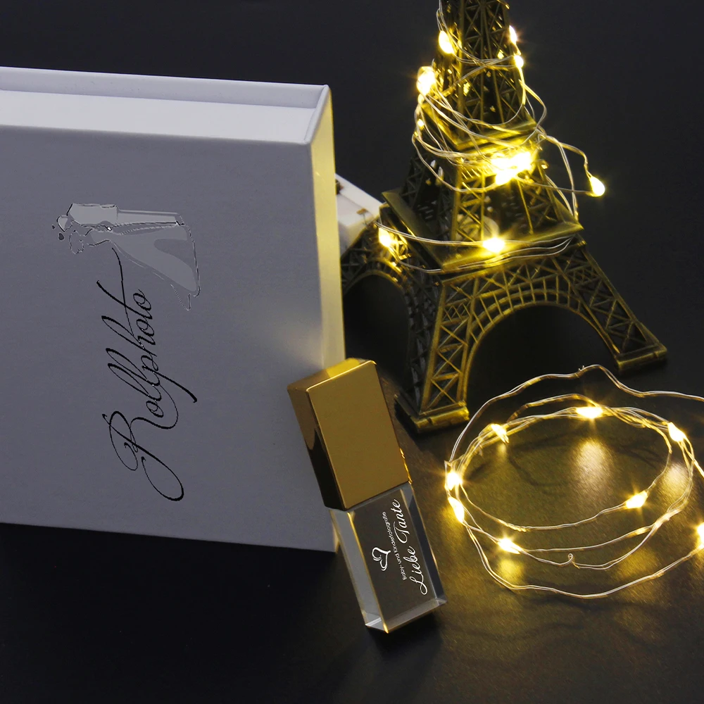 JASTER-Pen Drive de cristal 2,0, 64GB, oro rosa, 32GB, plata, 16GB, negro, 8GB, oro, 4GB, logotipo personalizado gratis, regalo de fotografía de boda