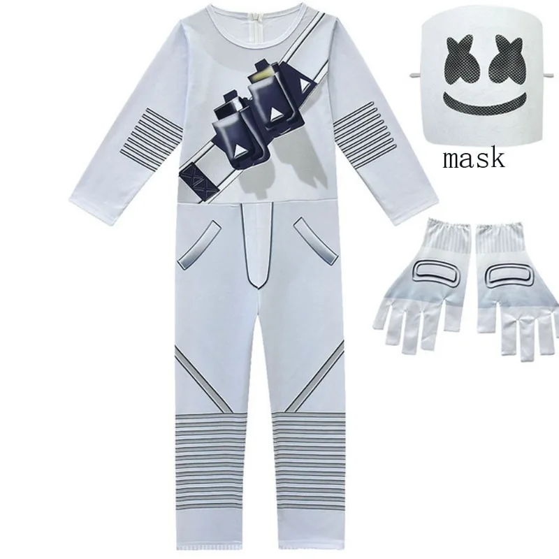 Kids Halloween Costume Boys Marshmello DJ Mask Interesting Jumpsuit Headgear Hoodies Suit Music Christmas Party Costume for Kids