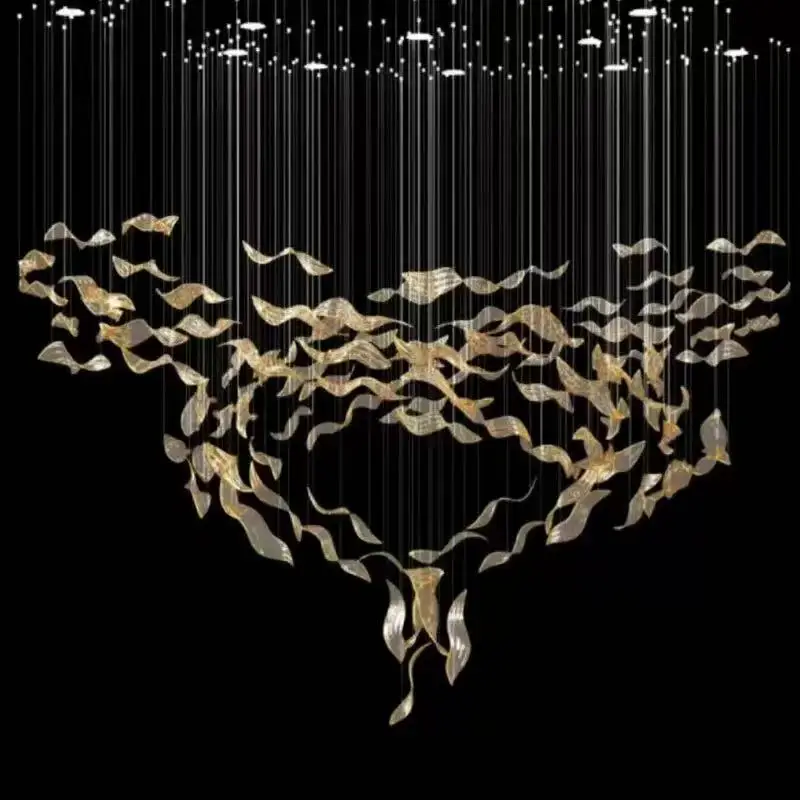 Luxury Project Chandelier Hand Blown Glass Fish Decorative Ceiling Hanging Chandeliers for Villa Loft Hotel Banquet Hall