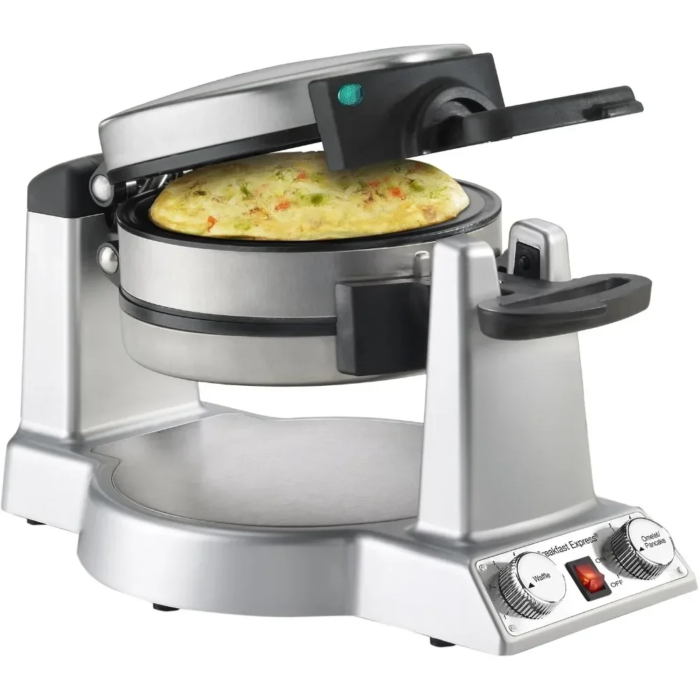 

%A Breakfast Express Flip 1 Side Belgian Waffle & 1 Side Omelet Maker, Stainless Steel
