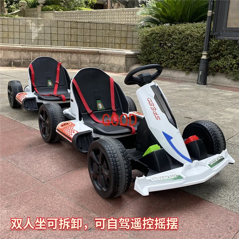 Four-wheel remote control car, children's retractable stroller, baby toy car