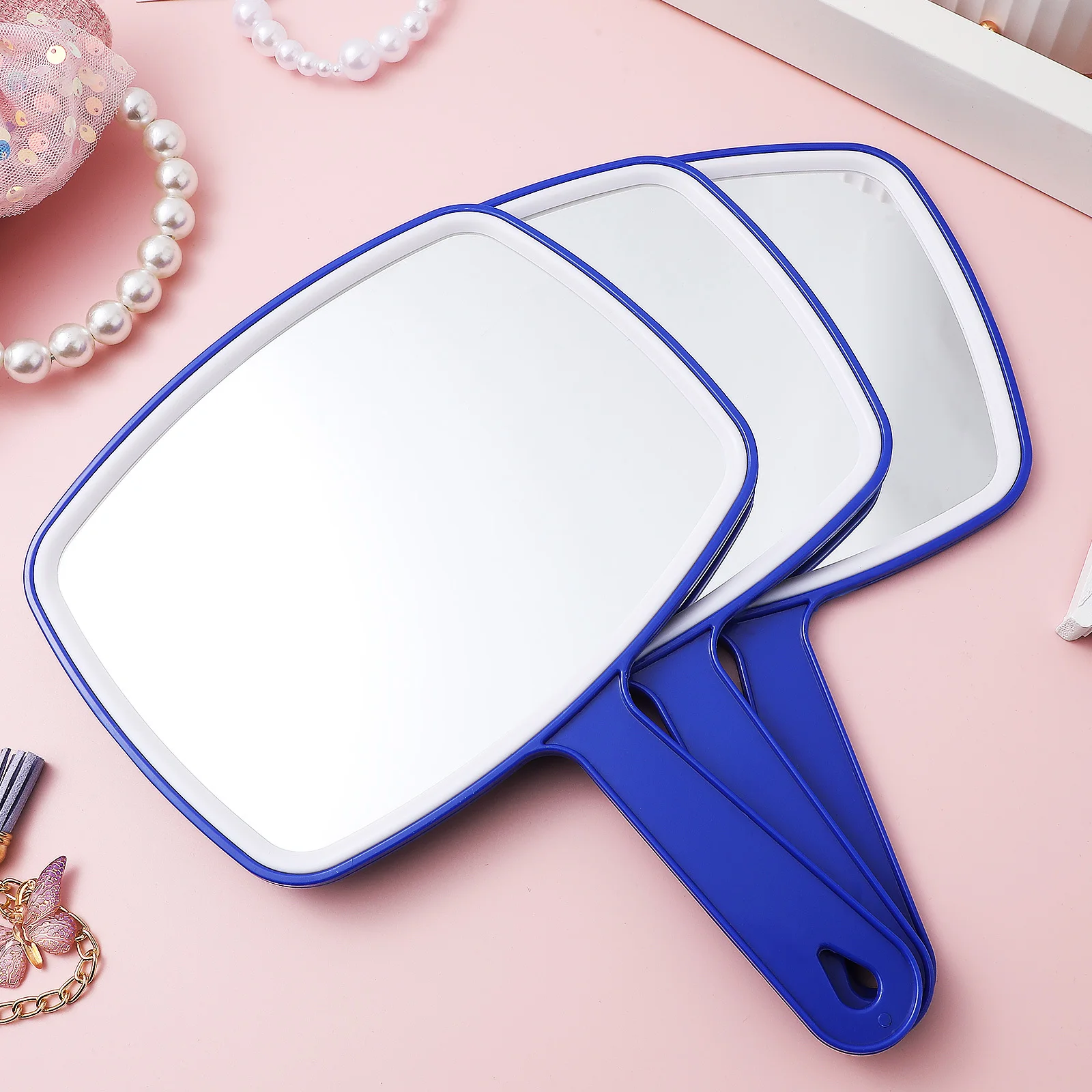 

3Pcs Portable Handheld Makeup Mirror Large Face View Hd Clarity Lightweight Easy Grip for Women Daily Use Travel Compact Design