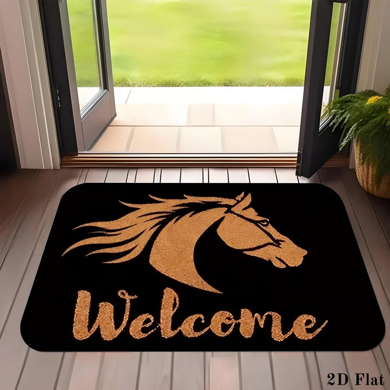Equine Art Welcome Rug Easy Clean Water Resistant Mat Great Gift For Horse Lovers And Sophisticated Home Entrance Protection