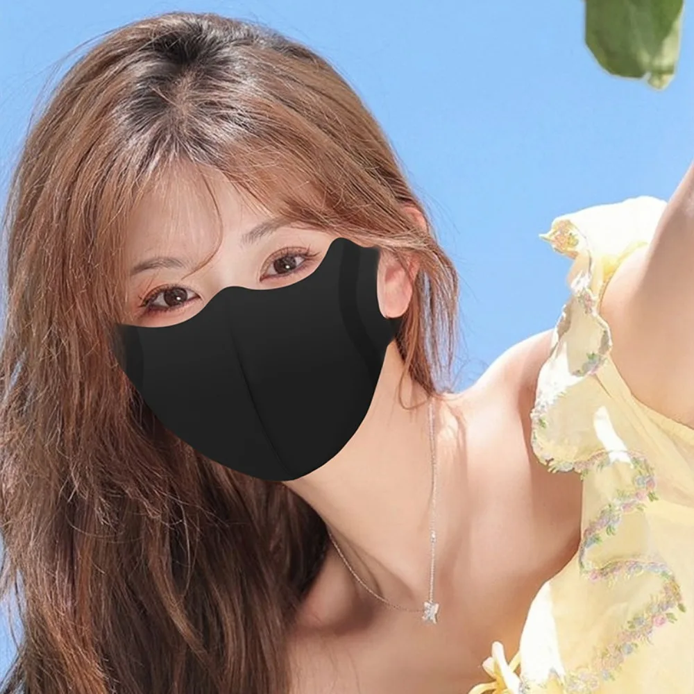 Masker paparan matahari tanpa jejak Anti-UV, masker wajah sutra es bernapas Anti serbuk sari ultra tipis olahraga luar ruangan