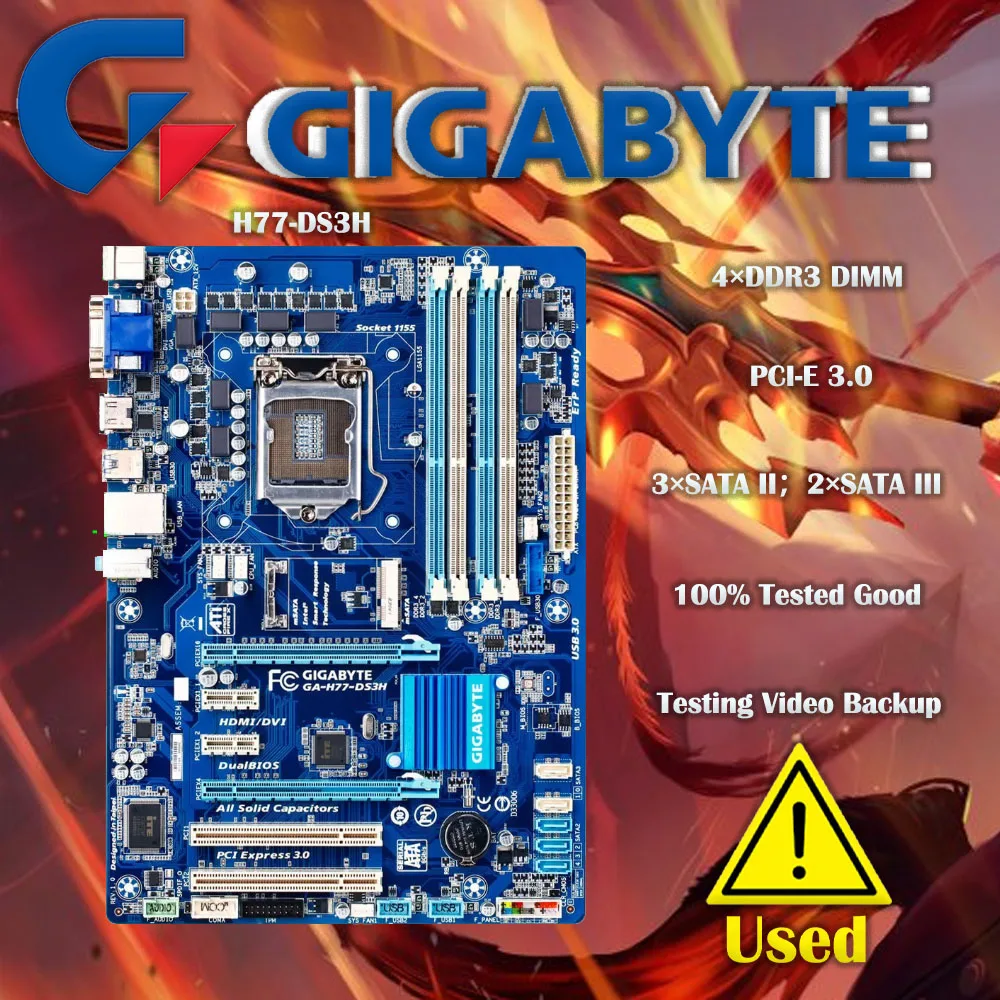 Used GIGABYTE H77-DS3H Desktop Motherboard Z77 Socket LGA 1155 i3 i5 i7 DDR3 32G ATX UEFI BIOS