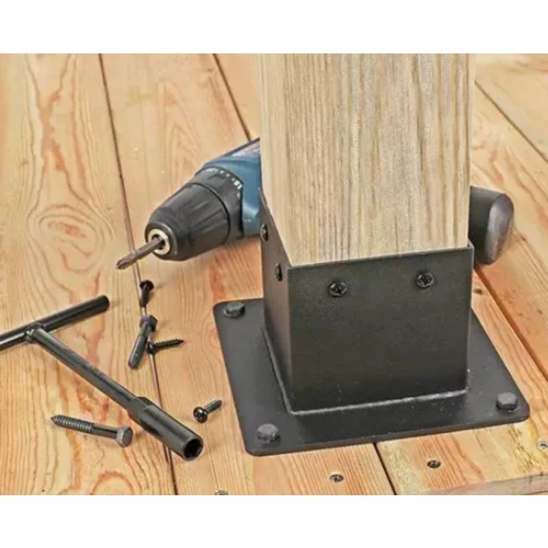 2 4 × 4 Heavy Duty Powder Coated Post Base Brackets, Matte Black Gazebo Terrace Wooden Post Fixtures