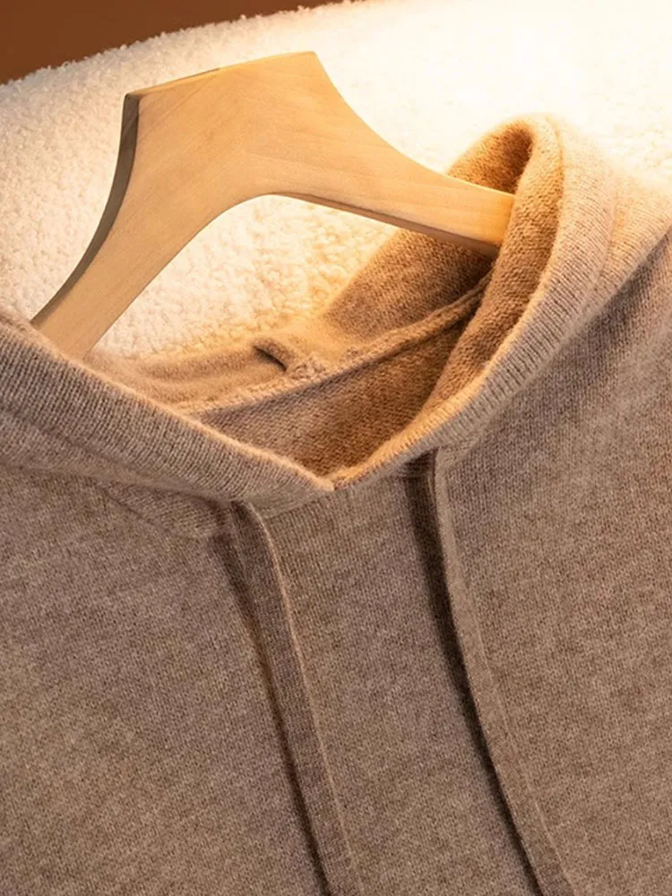 Comfortabele pure kleur Dstring hooded Svel Midi gebreide wollen trui voor dames Faionable gelaagdheid vestrok