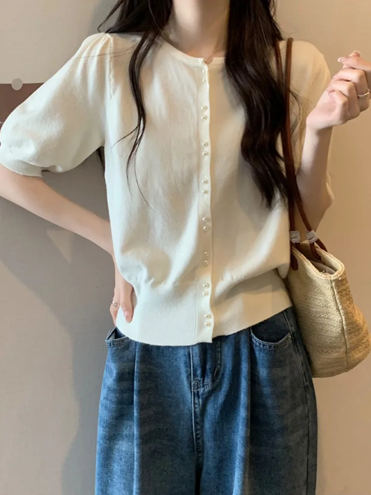 

Summer 2025 Women's Ice Silk Knitted Loose ort Sve Top Thin Faion plus Size Conceal Belly Slimming Trendy Korean Sle