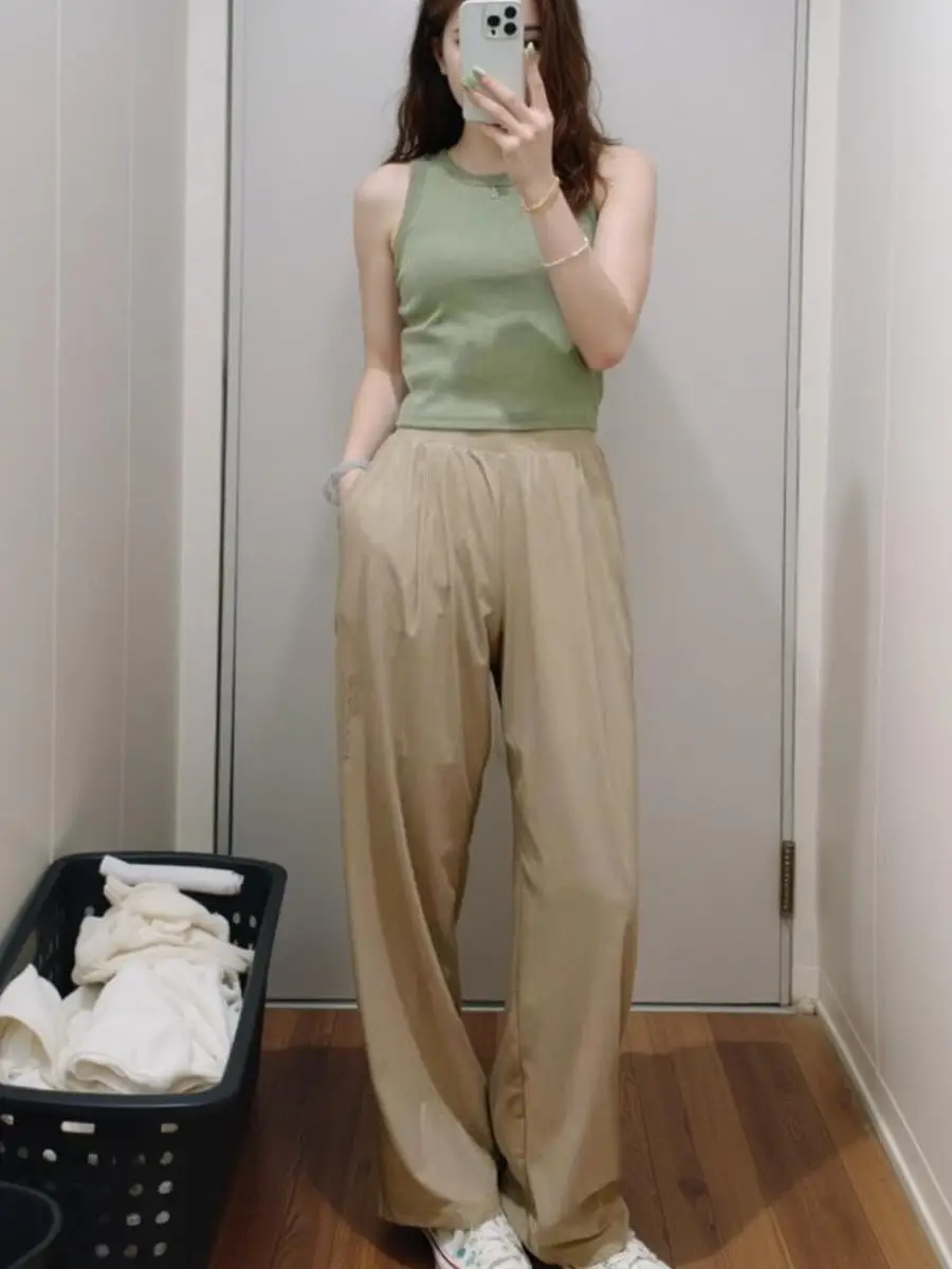 

Летние женские эластичные брюки с широкими штанинами, защита от солнца, для повседневной носки, прохладные, тонкие, длинные, с хорошей драпировкой, асимметричные.