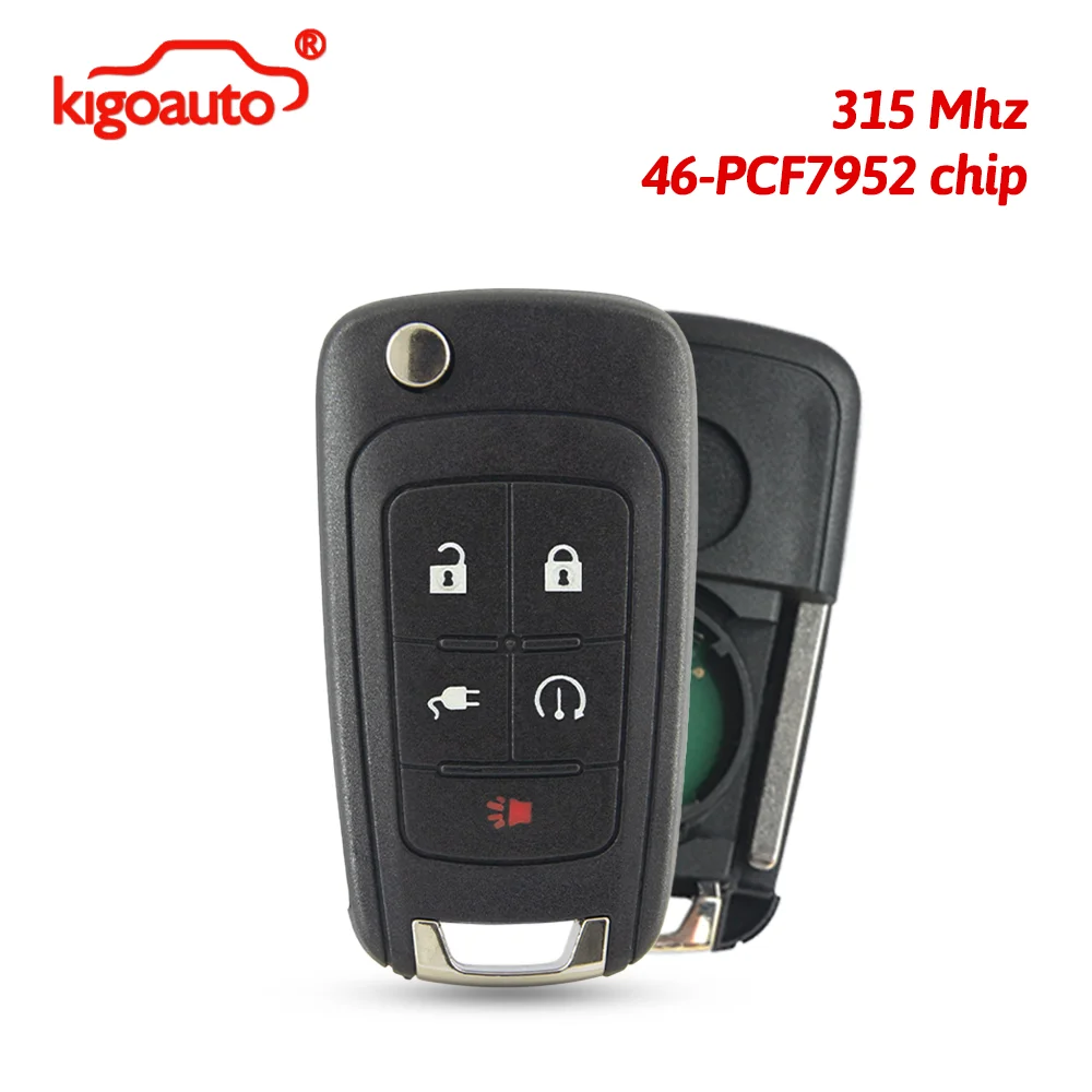 

kigoauto FCC OHT05918179 Flip Keyless / Proximity key 315Mhz 5 button 46-PCF7952 chip for Chevrolet Volt 2011-2015 P/N 22755321