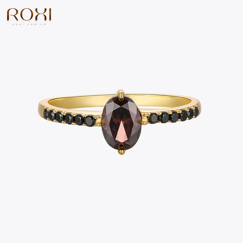 ROXI Egg Shape Exquisite Black Crystal Rings For Women Couple Wedding Rings 925 Sterling Silver Engagement Ring Gift Jewelry