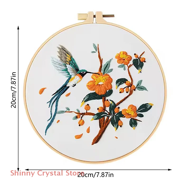Diy Handmade Embroidery Material Kit Hummingbird Kingfisher Flower Bird Flying Bird Fabric Embroidery Kit For Beginner Adult