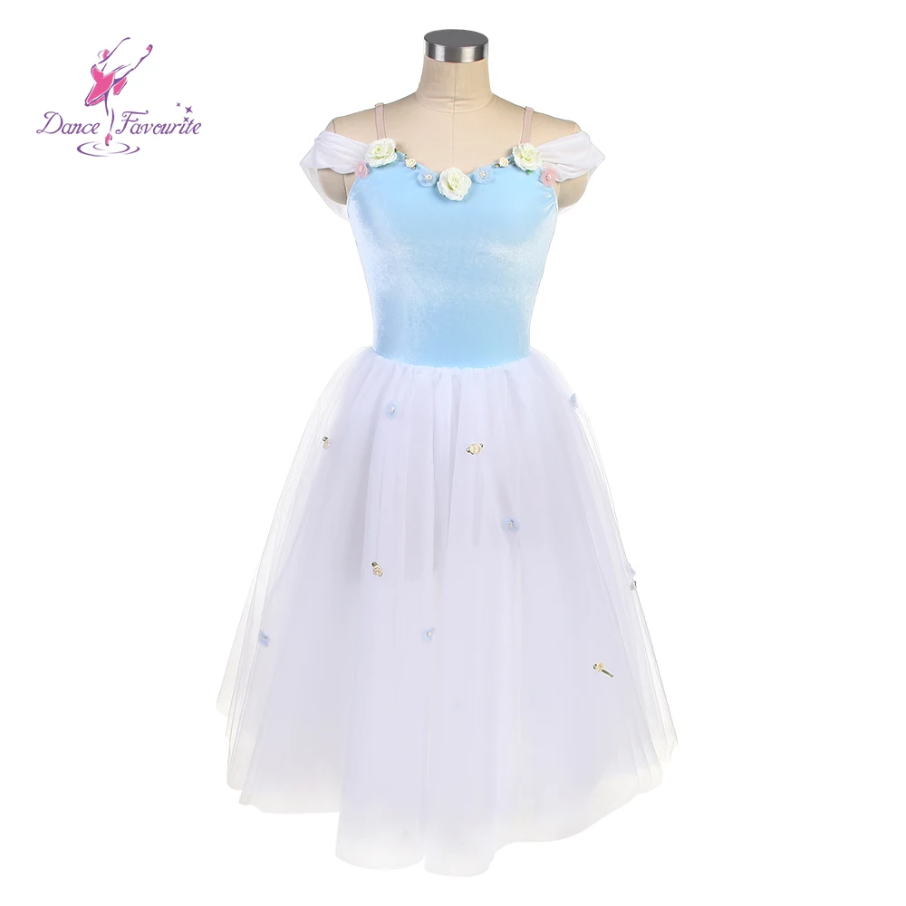 Romantic Ballet Costume Stager Performance Pale Blue Velvet Bodice with White tulle Ballet Tutu Hight quality Dancewear 24059