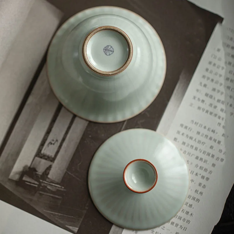 100ml Tianqing Ru Kiln Ceramics Ercai Tea GaiWan Handmade Household Puer Kung Fu Tea Set Tea Ceremony Drinkware Accessories Gift