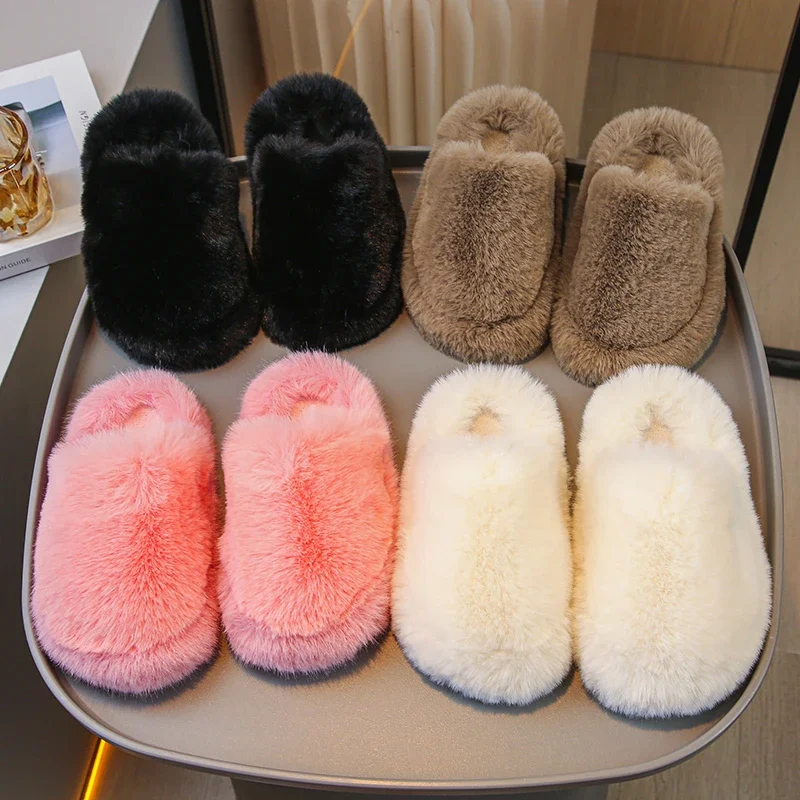 2024 New Net Red  Roll Wool Shoes Autumn and Winter Children Slip-on Lazy Slippers Size26-35