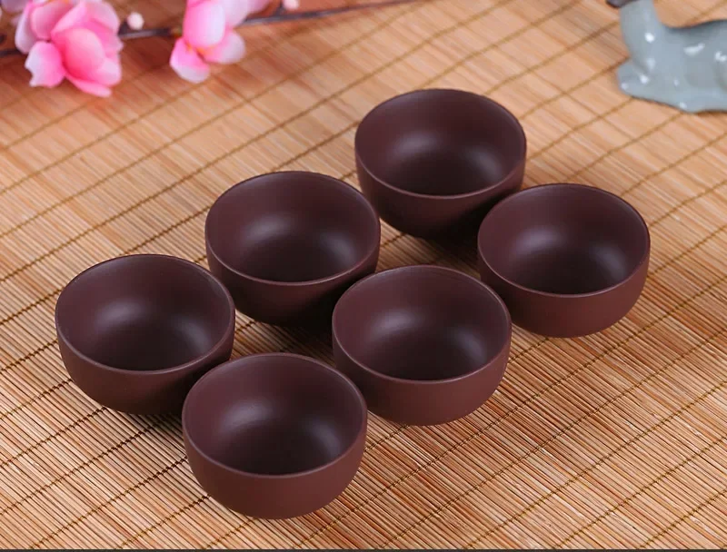 Jingdezhen-طقم أكواب شاي طينية أرجوانية ، أكواب وأكواب صينية ، أكواب سيراميك ، أكواب شاي يابانية ، وعاء قهوة بوير لطيف ، 6