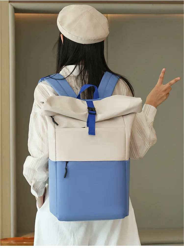 Roll Top Casual Backpack, Large Capacity Business Laptop Bag, Commute Work Backpack for Office & College Students