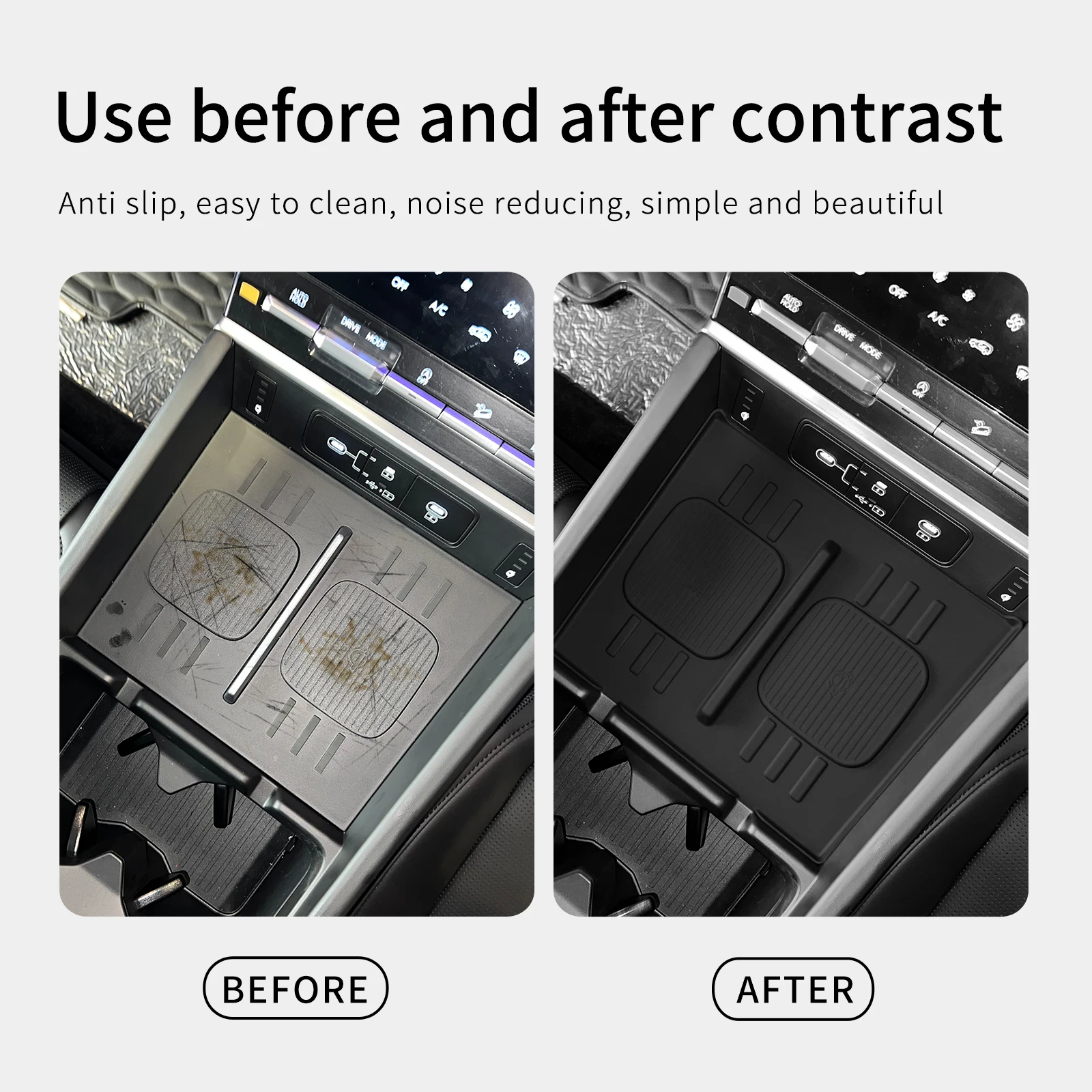 Smabee für Hyundai Santa Fe 2024 2025 2026 Aufbewahrungsbox Getränkehalter Anti-Schmutz-Pad Auto-Innenausstattung Organizer Ordnungssystem Schwarz – Detail 13