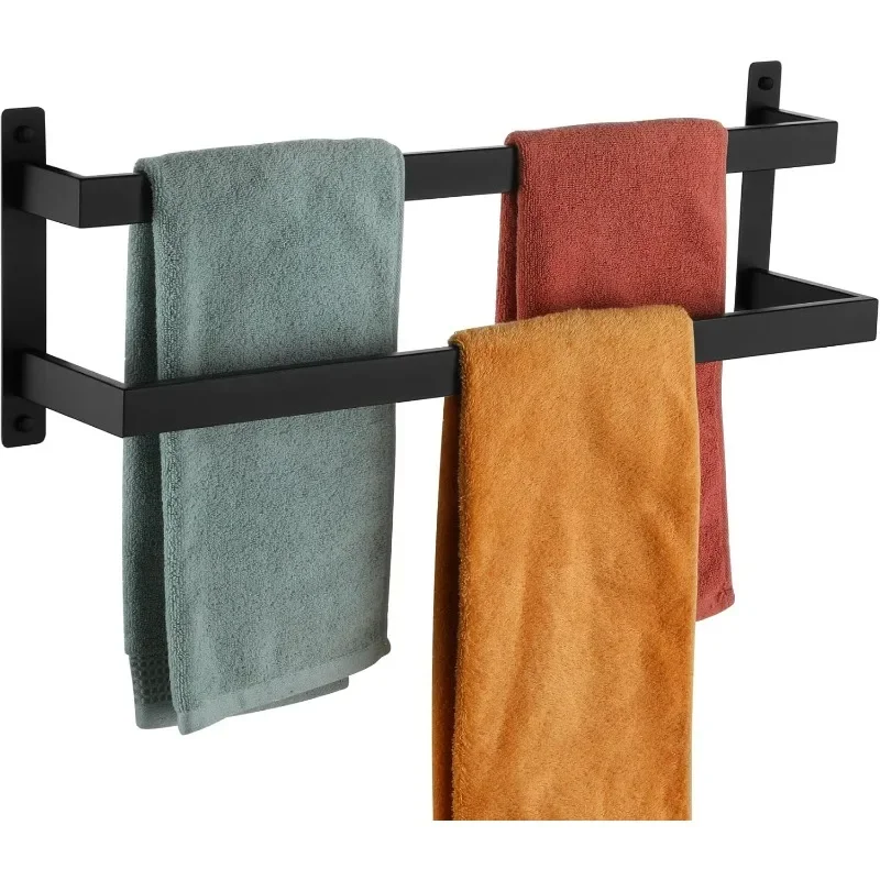 

2-Tier Black Towel Ladder 24", Stainless Steel Bath Rack - Wall Mounted Storage for Spa & Bathroom