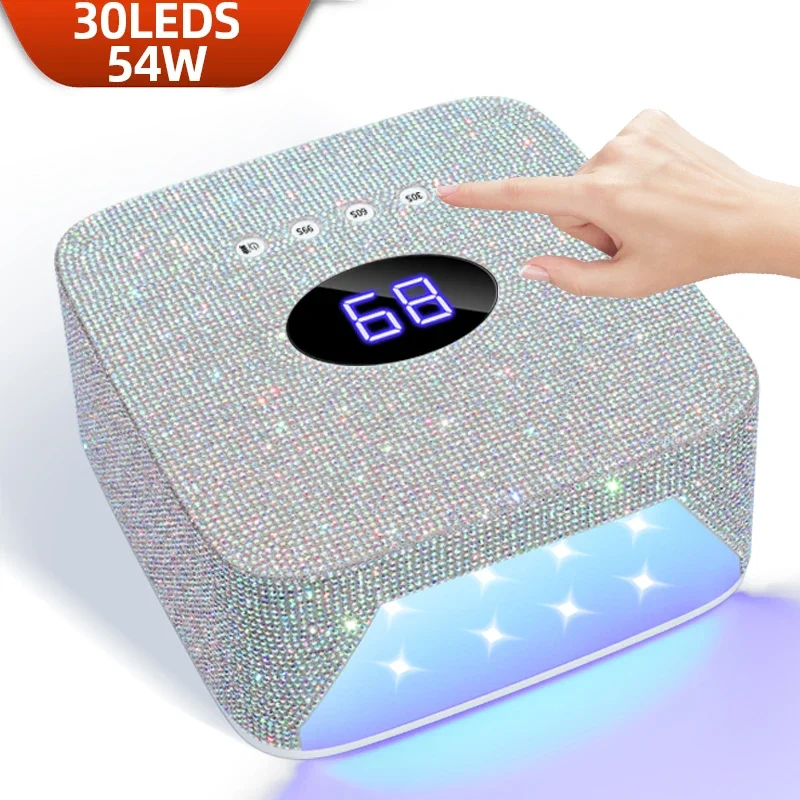 54W UV LED Nail Dryer Bling-bling Rechargeable Nail Lamp with Smart Sensor Wireless Portable Gel Polish Curing Manicure Tools