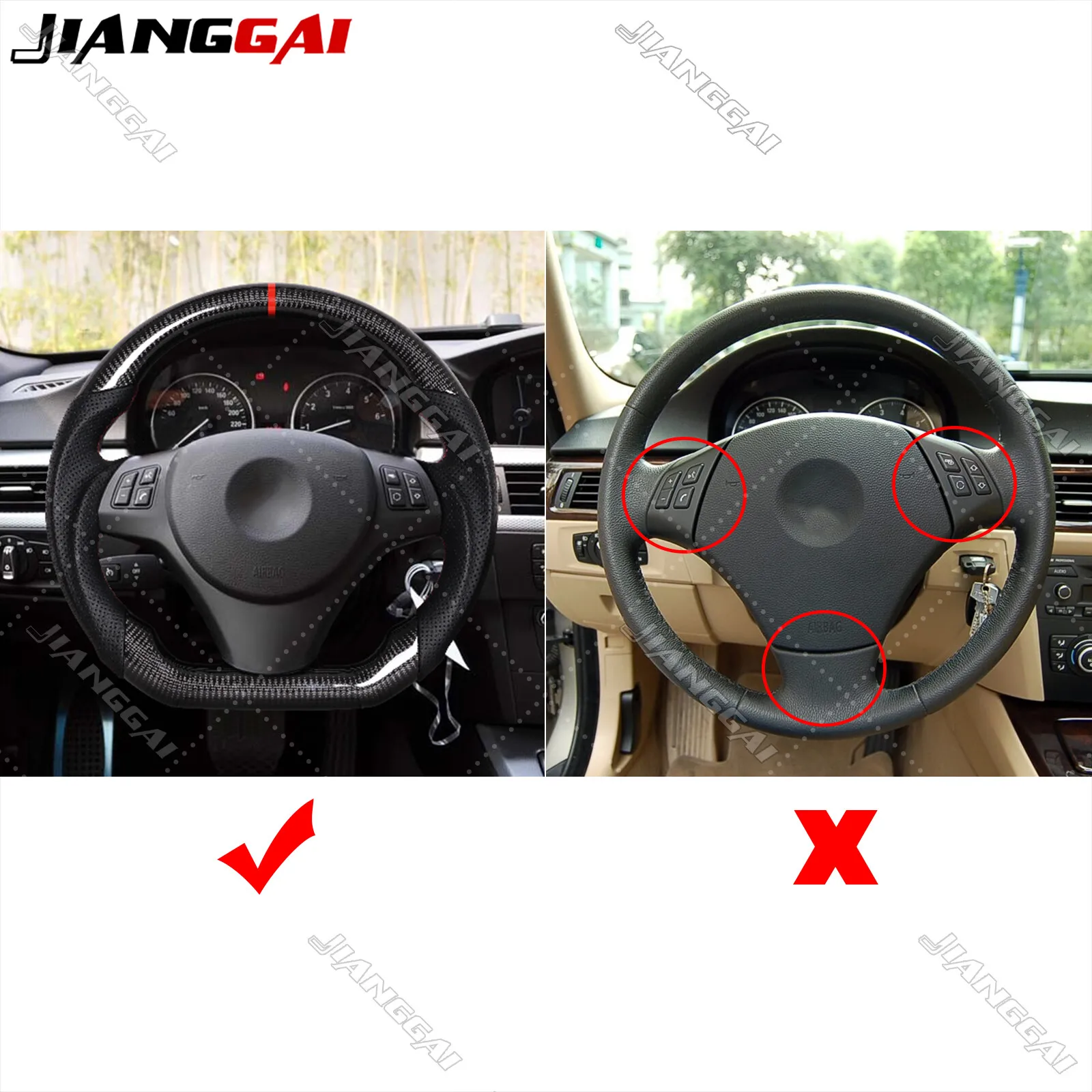 

Carbon Fiber Sport Alcantara Leather Steering Wheel For BMW E90 E92 E93 M3 328i 335i 2005-2012 Red Stitching Car Accessories