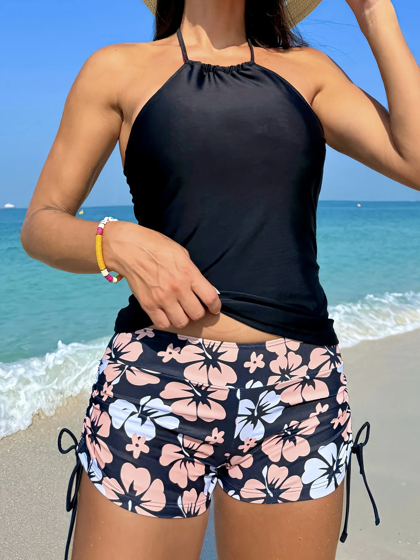 Costume da bagno da donna tankini stampato diviso conservatore europeo e americano in due pezzi