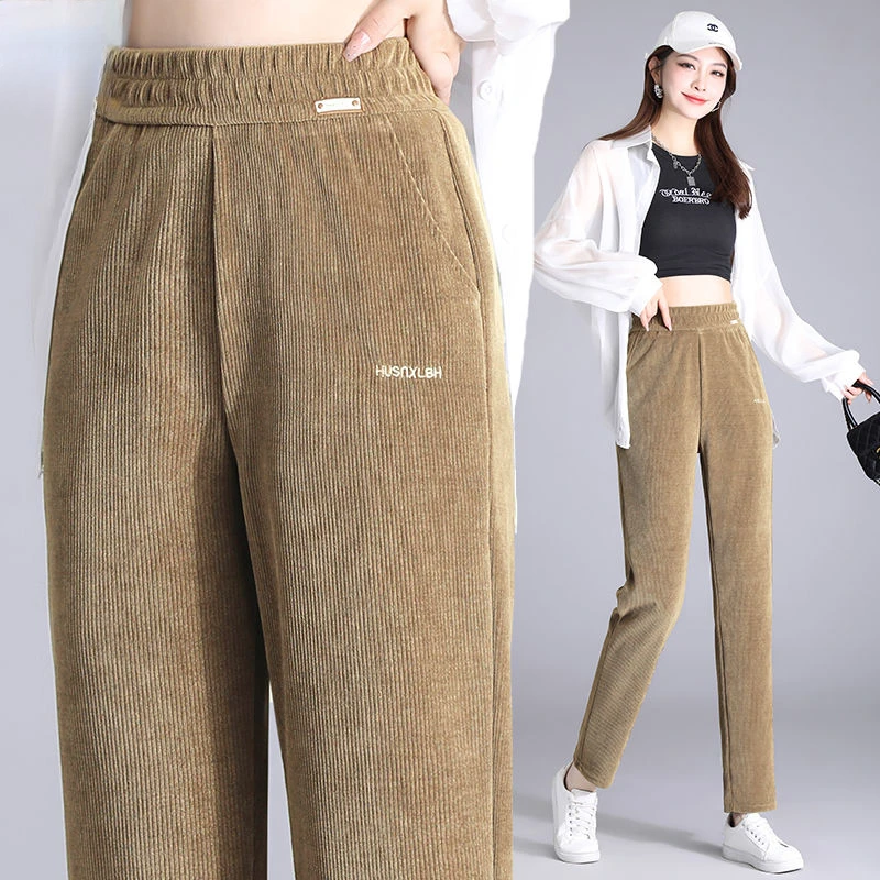 

Autumn Winter Women Corduroy Pants New Slim Harem All-match Korean Pencil Fashion Casual Thermal Elastic High Waist Trousers