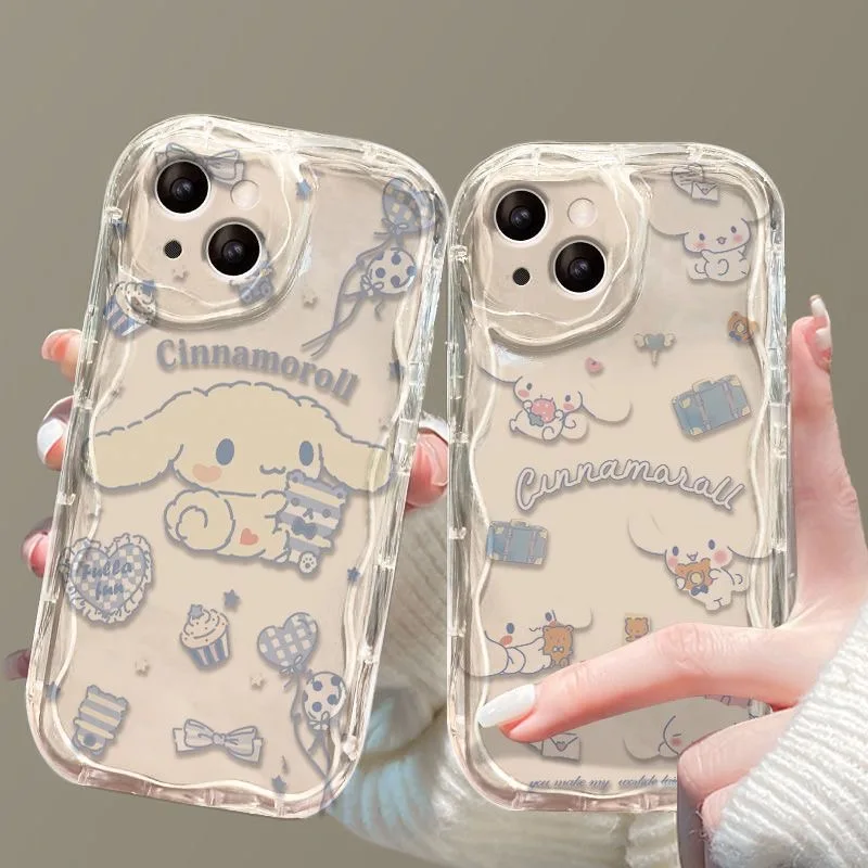 Sanrio Hello Kitty Cinnamoroll Cute Phone Case For iPhone 16 15 14 13 12 11 Pro Max Mini X XR XSMAX 8 7 6S Plus 3D Wave Soft TPU