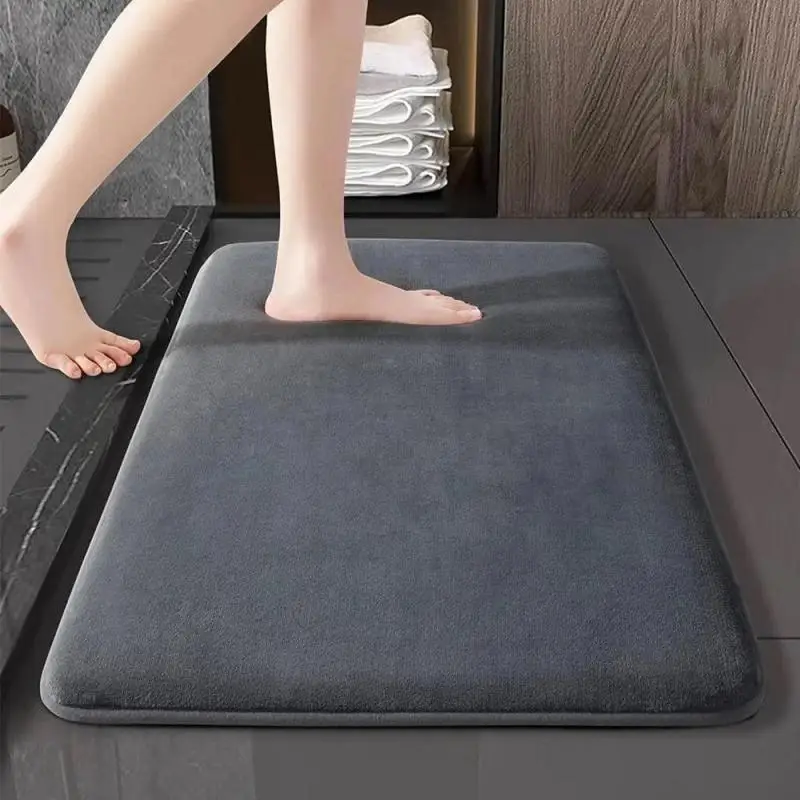 Thickened Coral Velvet Solid Colour Floor Mat Bathroom Living Room Doorway Water-absorbent Non-slip Mat Bedroom Foot Mat Carpet