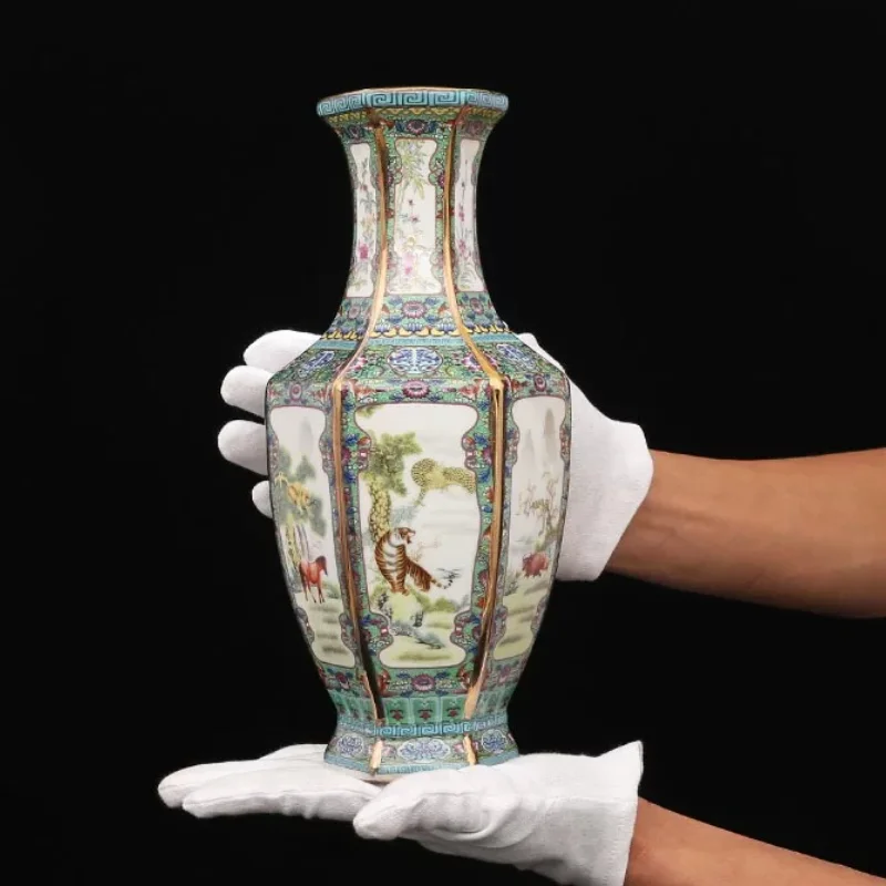 Qing Qianlong Enamel Vase Ceramic Accessories Art Home Room Furnishing Decoration Chinese Imitation Antique Porcelain Collection