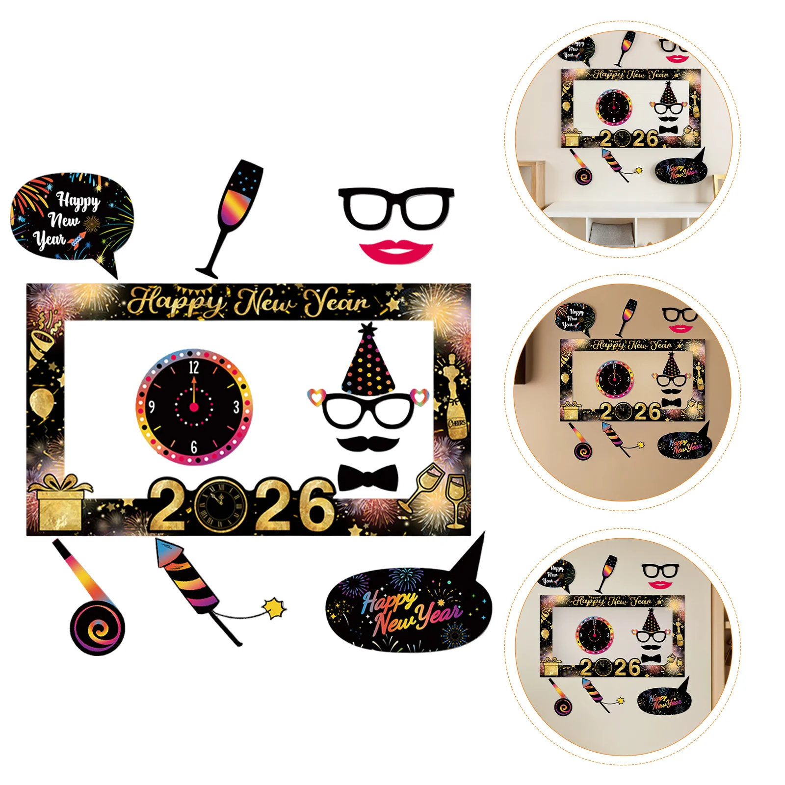 

1Set New Year Photo Frame Props 2026 Happy New Year Eve Party Supplies Colorful Foam Board Photobooth Accessories Family