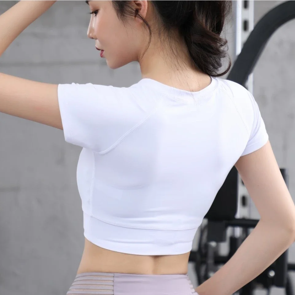 Internet celebrity running quick-drying half waist slim gym top student yoga wear t-shirt sports short sleeve women's summer