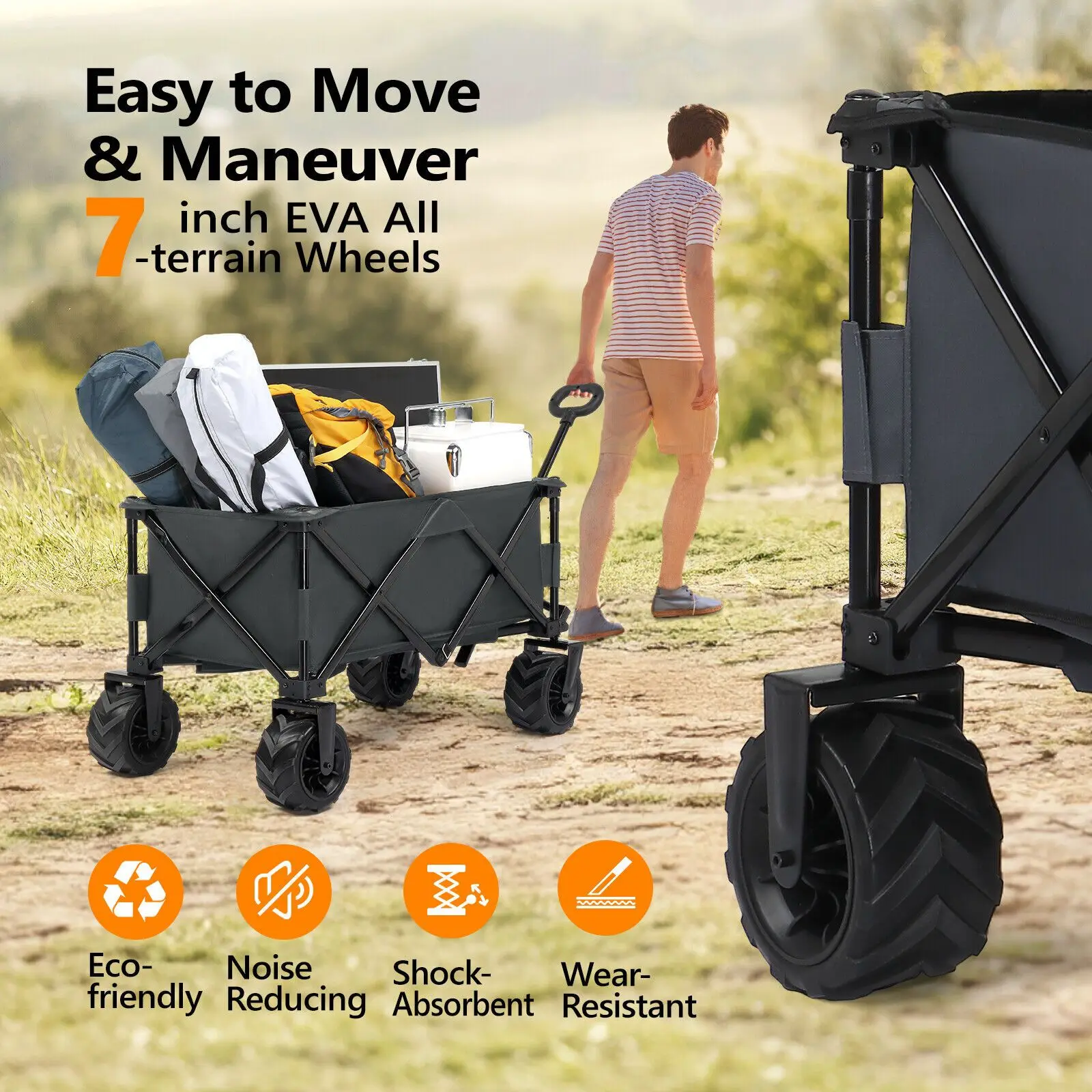 

Wagon Folding Cart Collapsible Garden Beach Utility Outdoor Heavy Duty