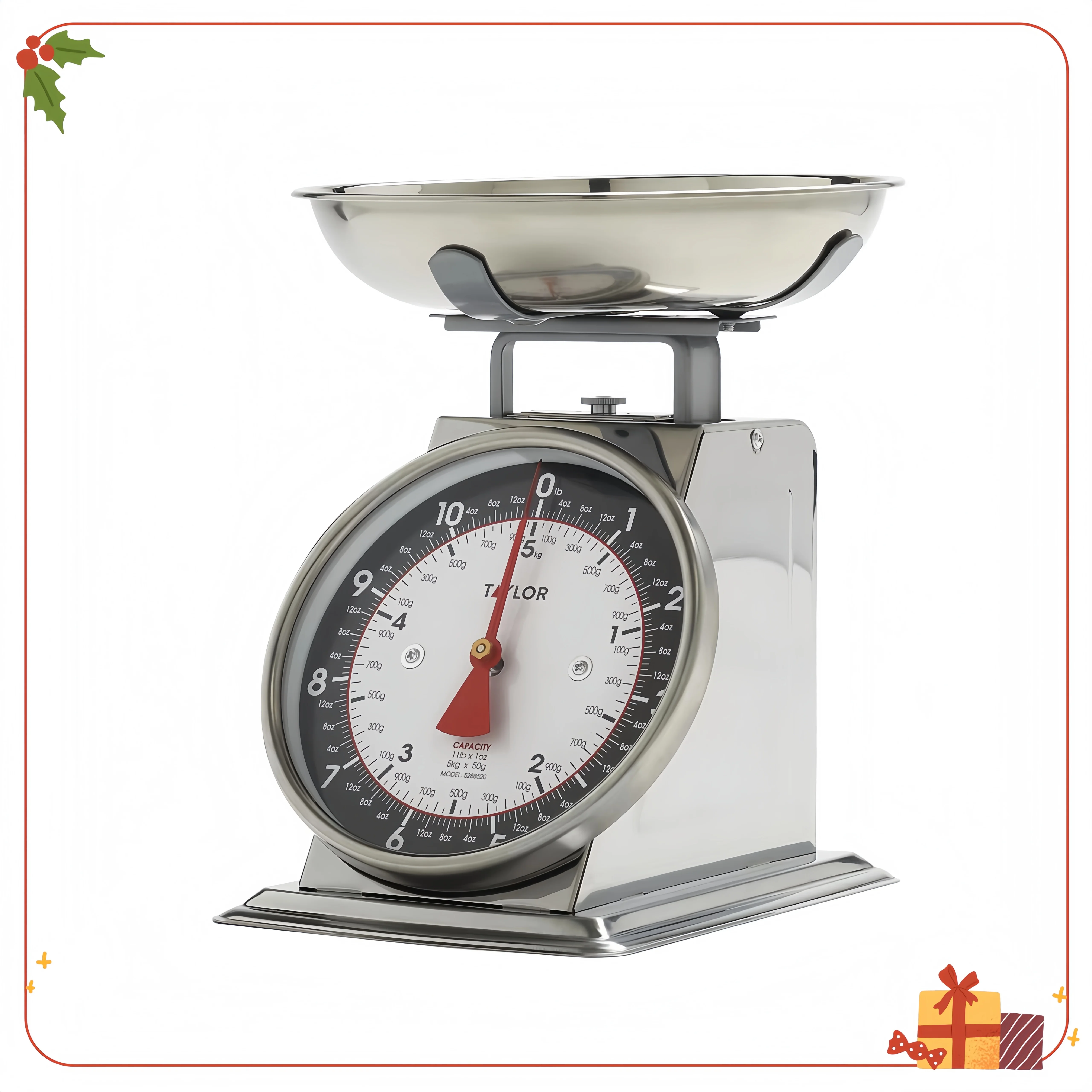 

Modern Mechanical Kitchen Scale 11lb Capacity, Weighs in Grams/Ounces Black & Silver for Baking & Cooking