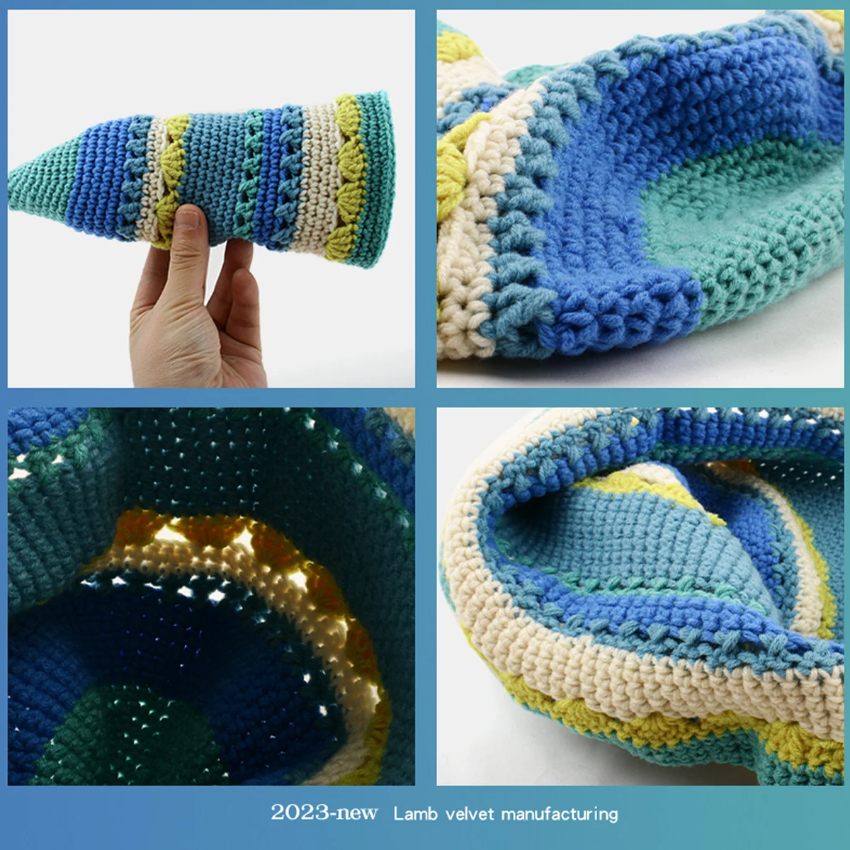 Women Crochet Bucket hat Handmade Summer Knit Hat Striped Beanie Beach hat woman designer luxury
