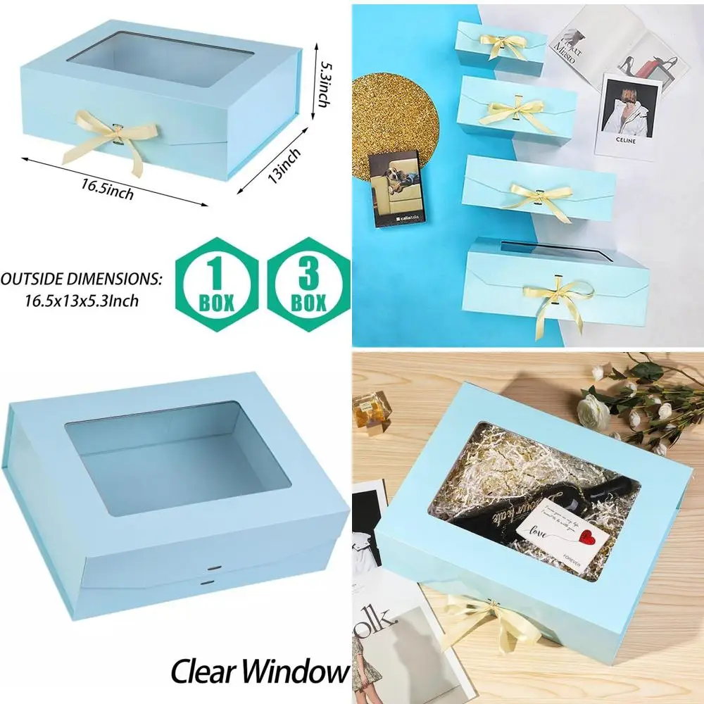 

Большие синие подарочные коробки с окном, магнитной застежкой, 16,5x13x5,3 дюйма, прозрачные коробки для подарков