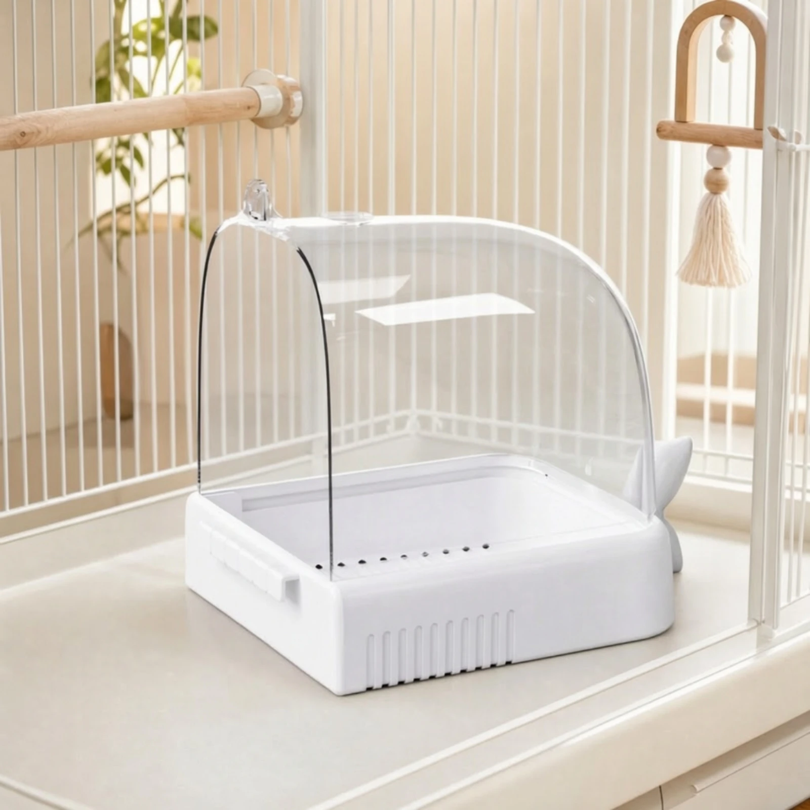 Bird Bath with Transparent Dome Cover Long-Lasting PP Plastic Bird Bathing Dish Non Secure Attachment for Home Aviaries