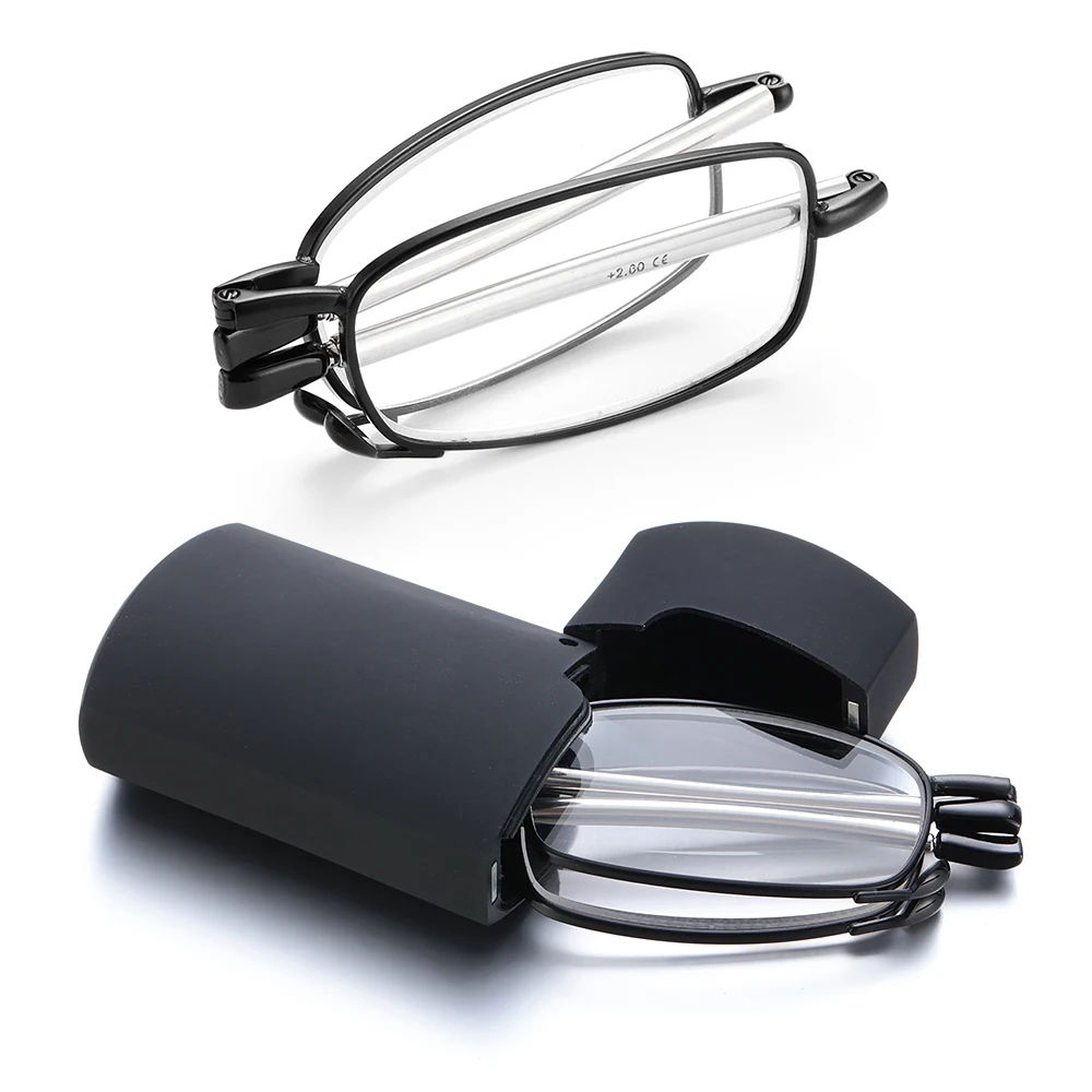 Fashion Portable Rotation Telescopic Legs Folding Reading Glasses Includes Glasses Case Presbyopia Eyeglasses Hyperopia Eyewear