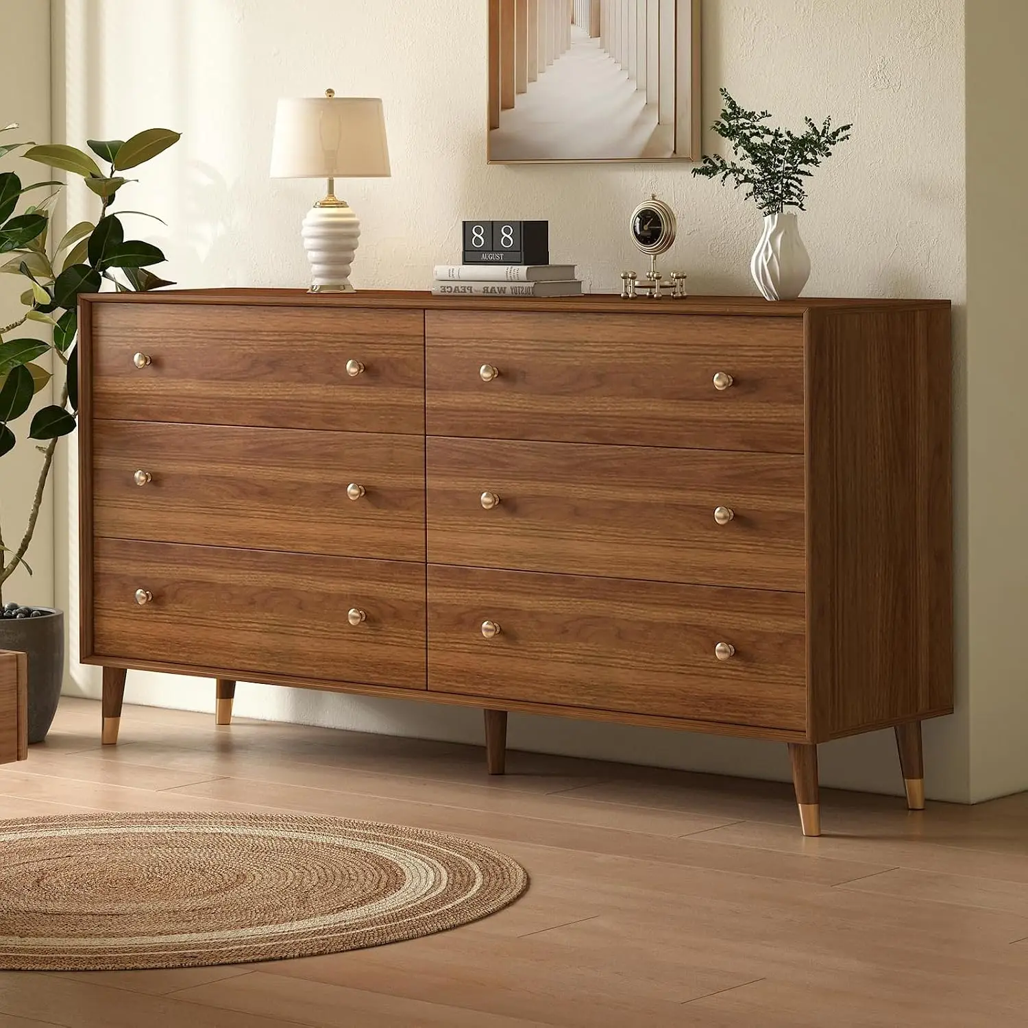 55 Inch 6 Drawer Wooden Chest Of Drawers For Bedroom Storage Furniture, Customized