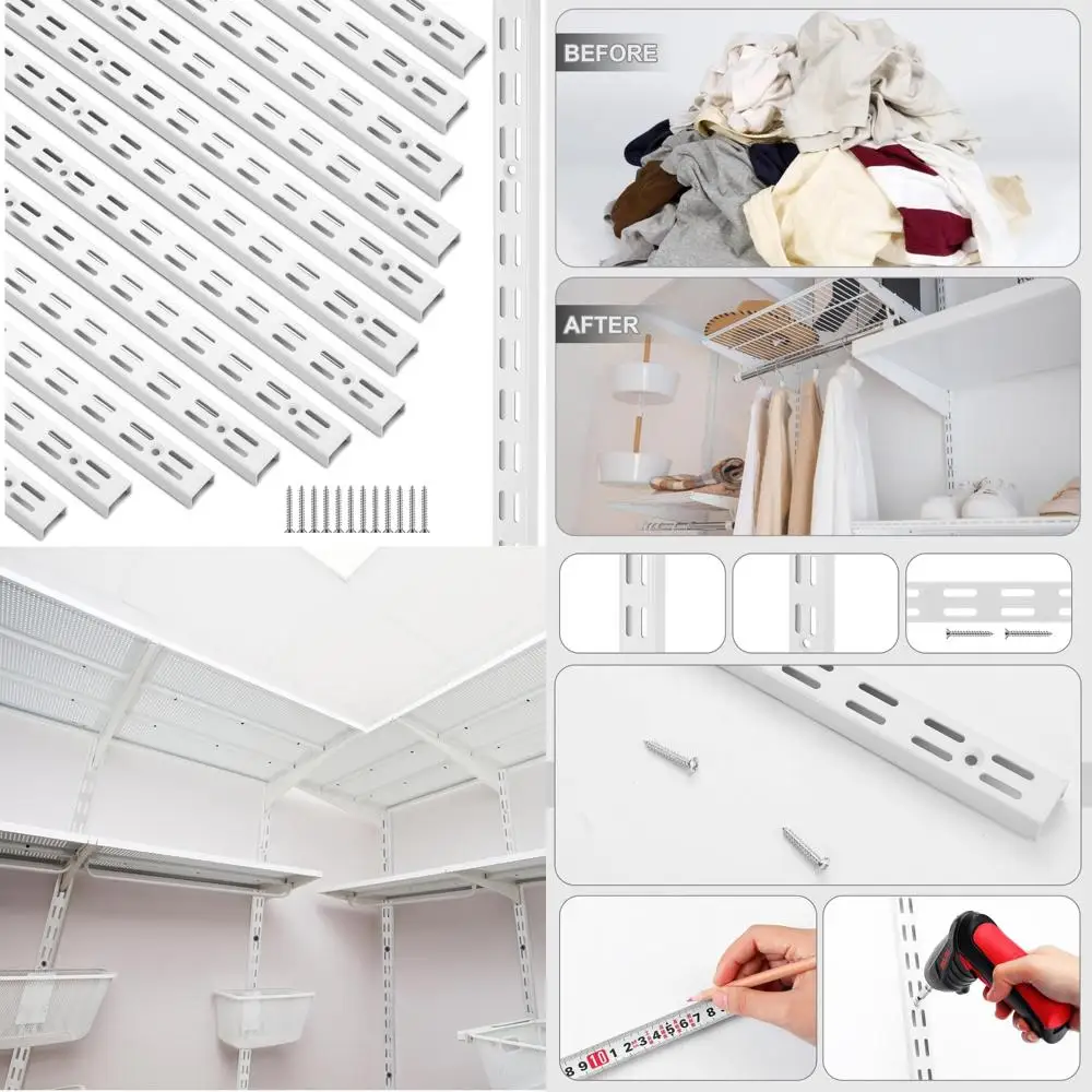 

Heavy-Duty 47 Inch Dual Track Shelving System with Twin Slot Rails for Wall Mounting and Strong Support