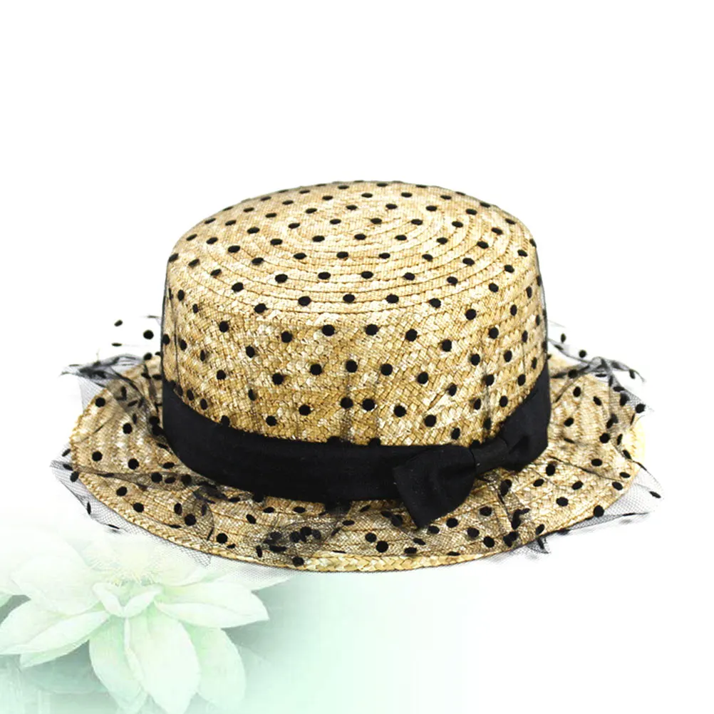 

Flat Top Lace Straw Hat for Women Sun Protection Girl Blocking Breathable Sunshade